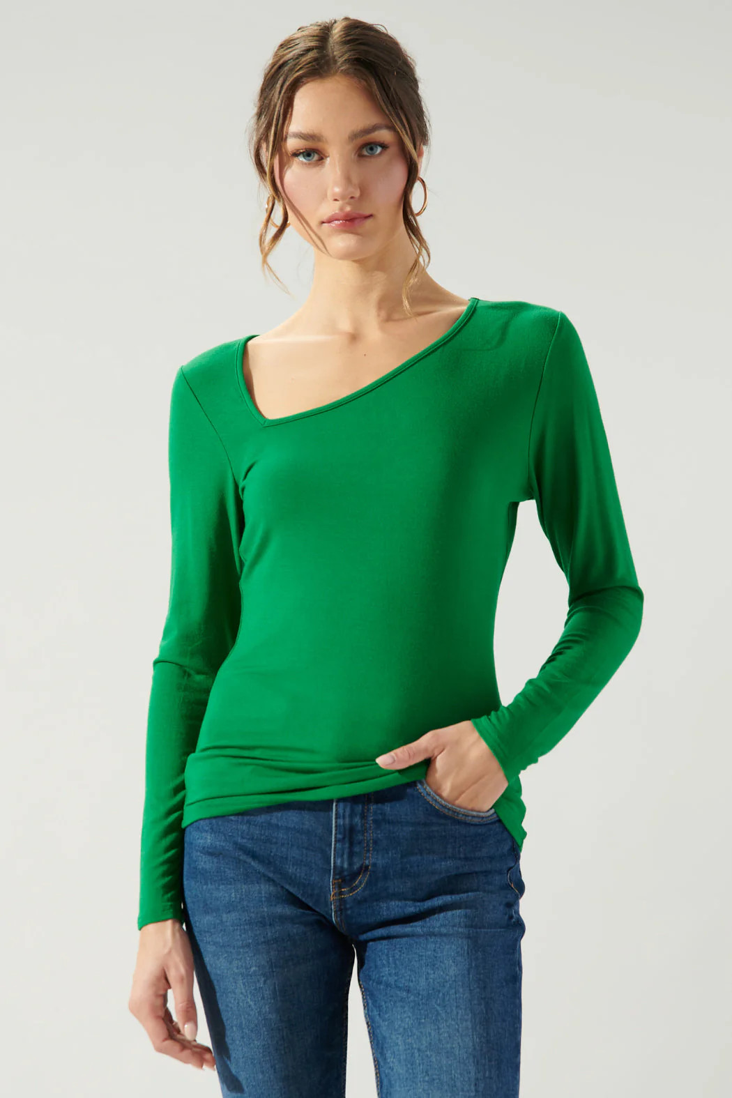 Bambi Asymmetrical Long Sleeve Jersey Knit Top | Sugarlips