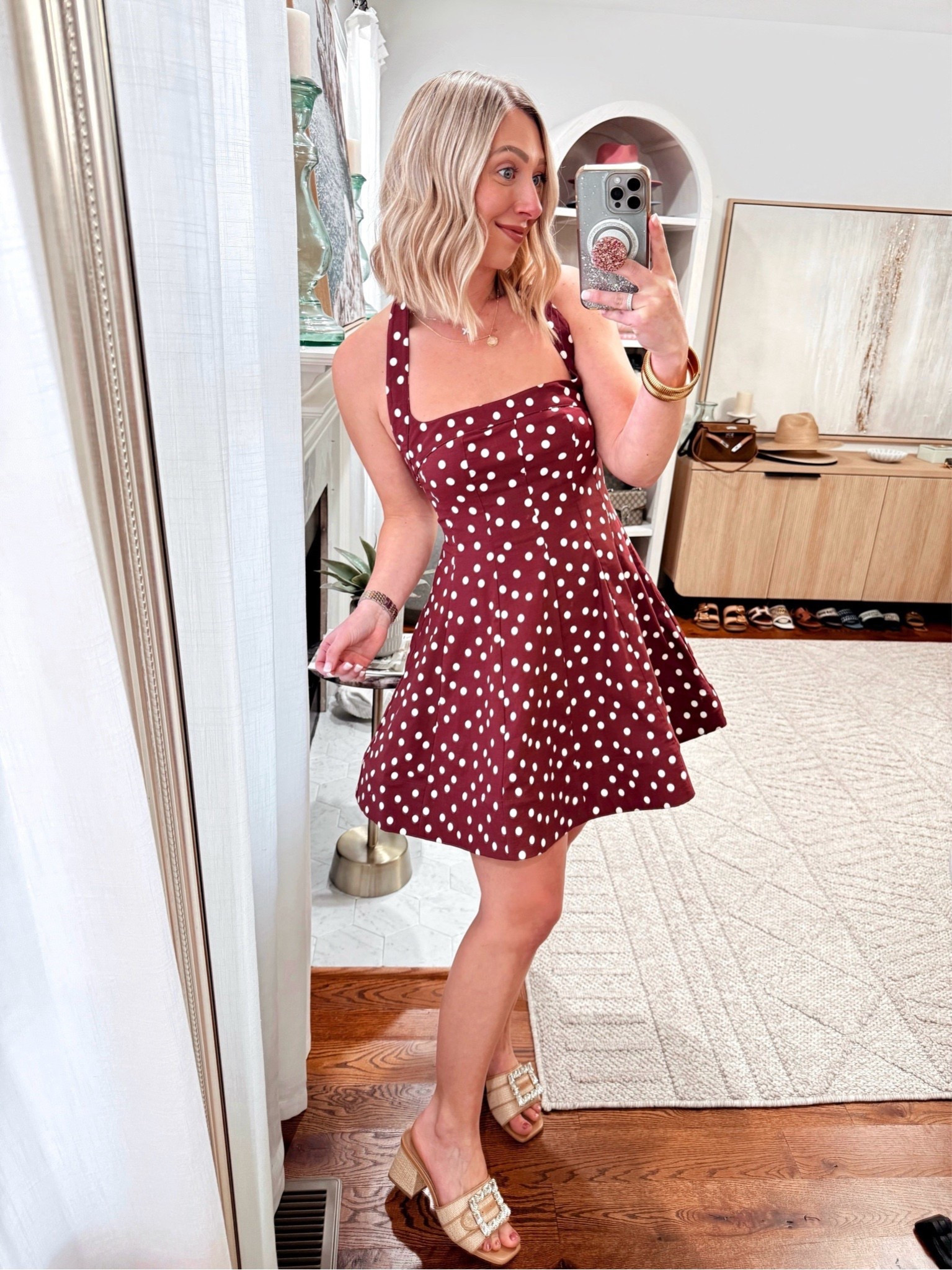 strapless open back dress Rosalyn Polka Dot Maxi Dress