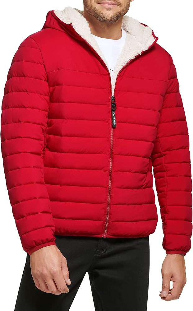 Calvin Klein Men's Lightweight Packable Down Jacket With Fleece Bib and Removable Hood | Amazon (US)