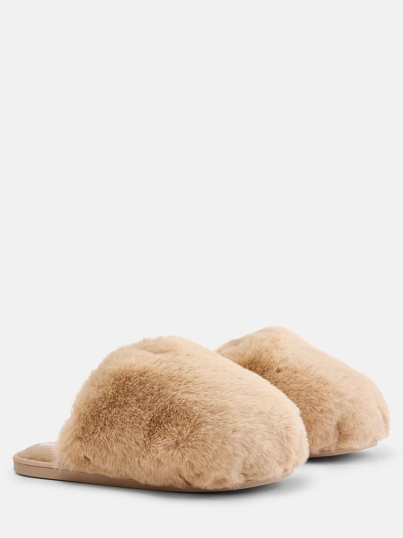 Joyspun Women\u2019s Puff Scuff Faux Fur Slippers | Walmart (US)