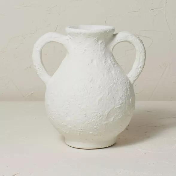 9.5" x 9" Terracotta Vase with Handle Chalk White - Opalhouse™ designed with Jungal... | Target