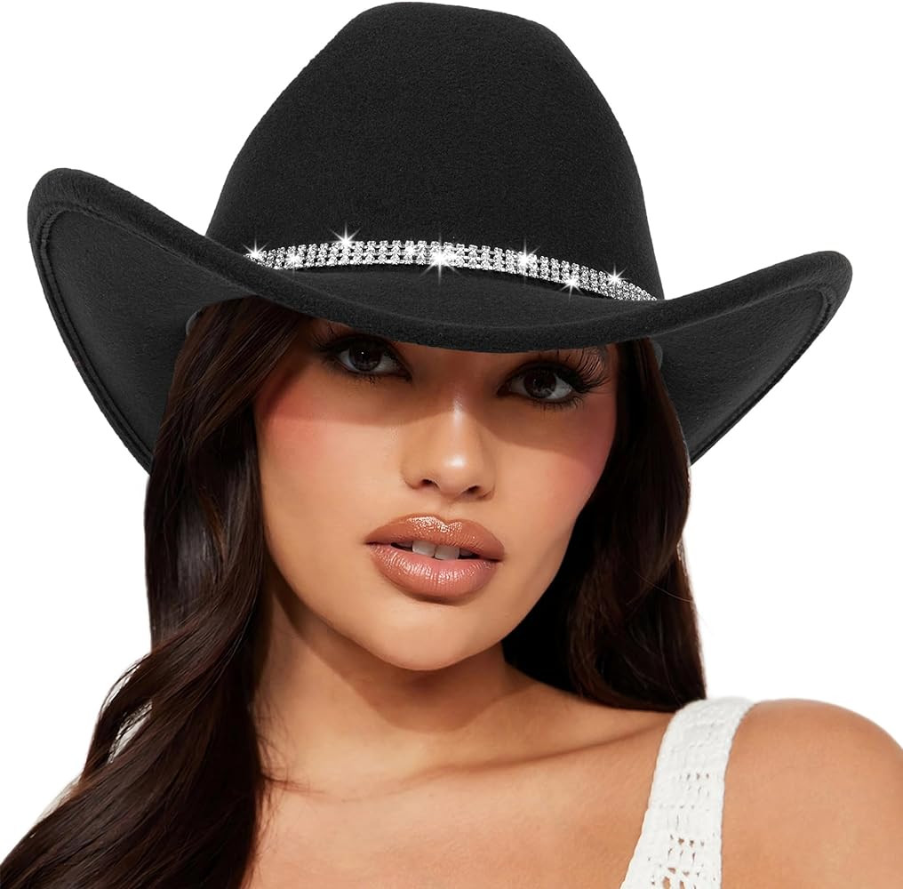 Classic Felt-Western-Cowboy-Cowgirl-Hats for Women-Men Fedora-Jazz-Hat with Band(Lagre) | Amazon (US)