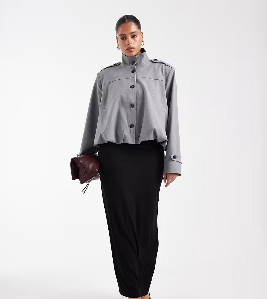 ASOS DESIGN Curve jersey column maxi skirt in black | ASOS (Global)