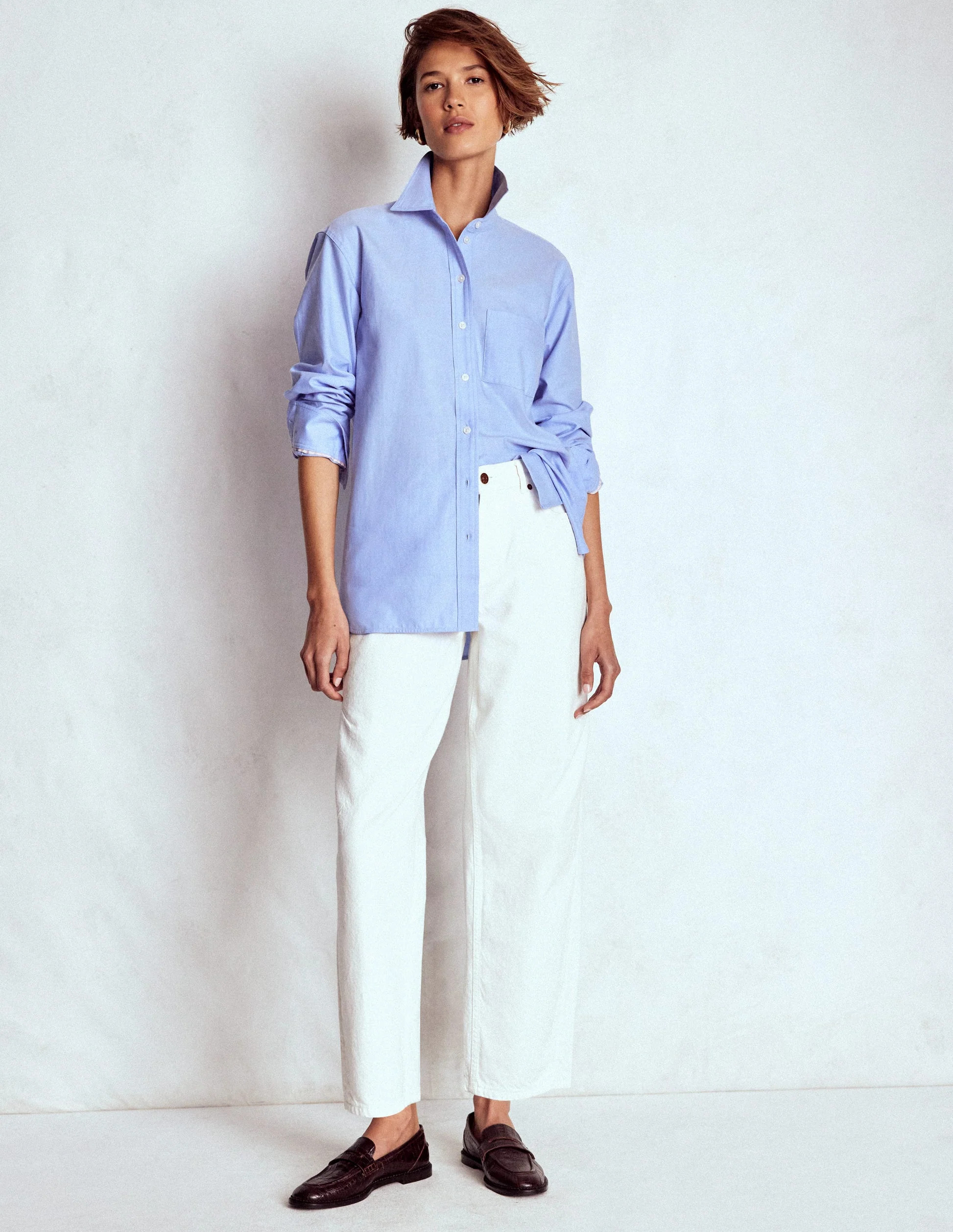 Sadie Relaxed Cotton Shirt-Blue Oxford | Boden UK