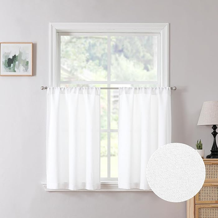 Linen Tier Curtain Rod Pocket Semi Sheer Half Kitchen Curtains Burlap Light Filtering Thick Linen... | Amazon (US)