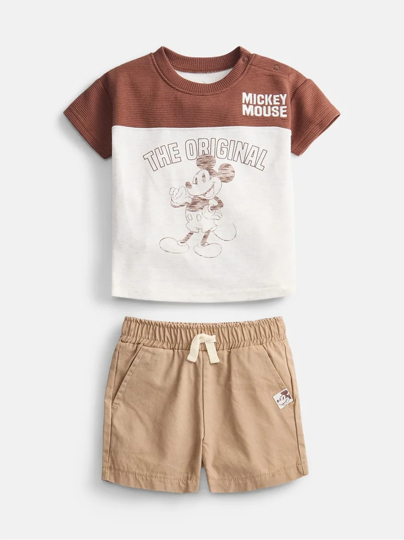 Mickey Mouse Baby Boys Graphic Tee and Matching Shorts Set, 2-Piece, Sizes 0/3M-24M | Walmart (US)