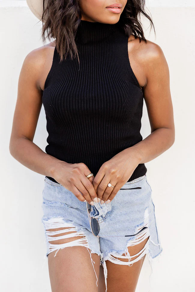 Clear My Schedule Black Mock Neck Sweater Tank | Pink Lily