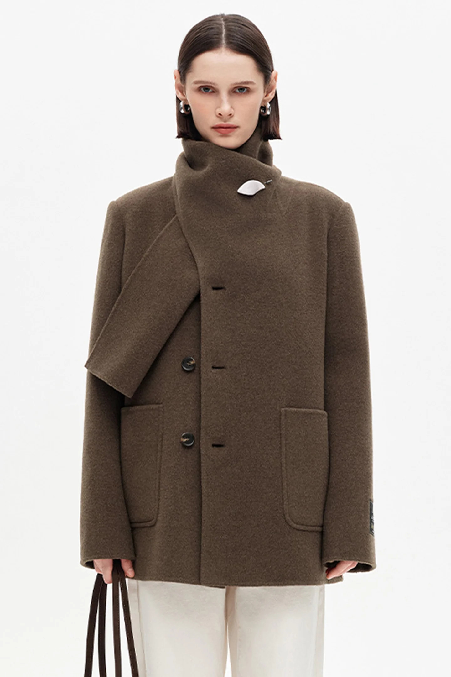 SELFWHO Wool Blend Scarf Collar Double-Faced Coat | SELFWHO