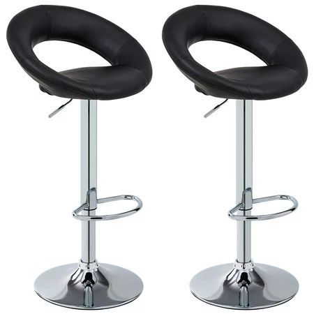 Modern Bar Stools Sets of 2 Adjustable Counter Stools Bar Chairs PU Leather Modern Design Swivel Barstools Air Lift Stools Counter 360 Degree Swivel Seat Top for Home Living Room Black S13037 | Walmart (US)