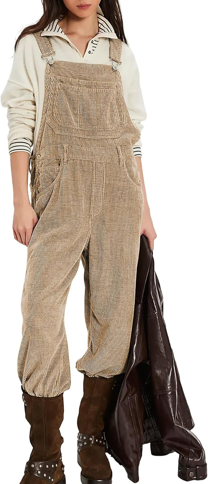 Songling Women Casual Corduroy Overalls Adjustable Straps Baggy Pants Wide Leg Bib Romper Jumpsui... | Amazon (US)