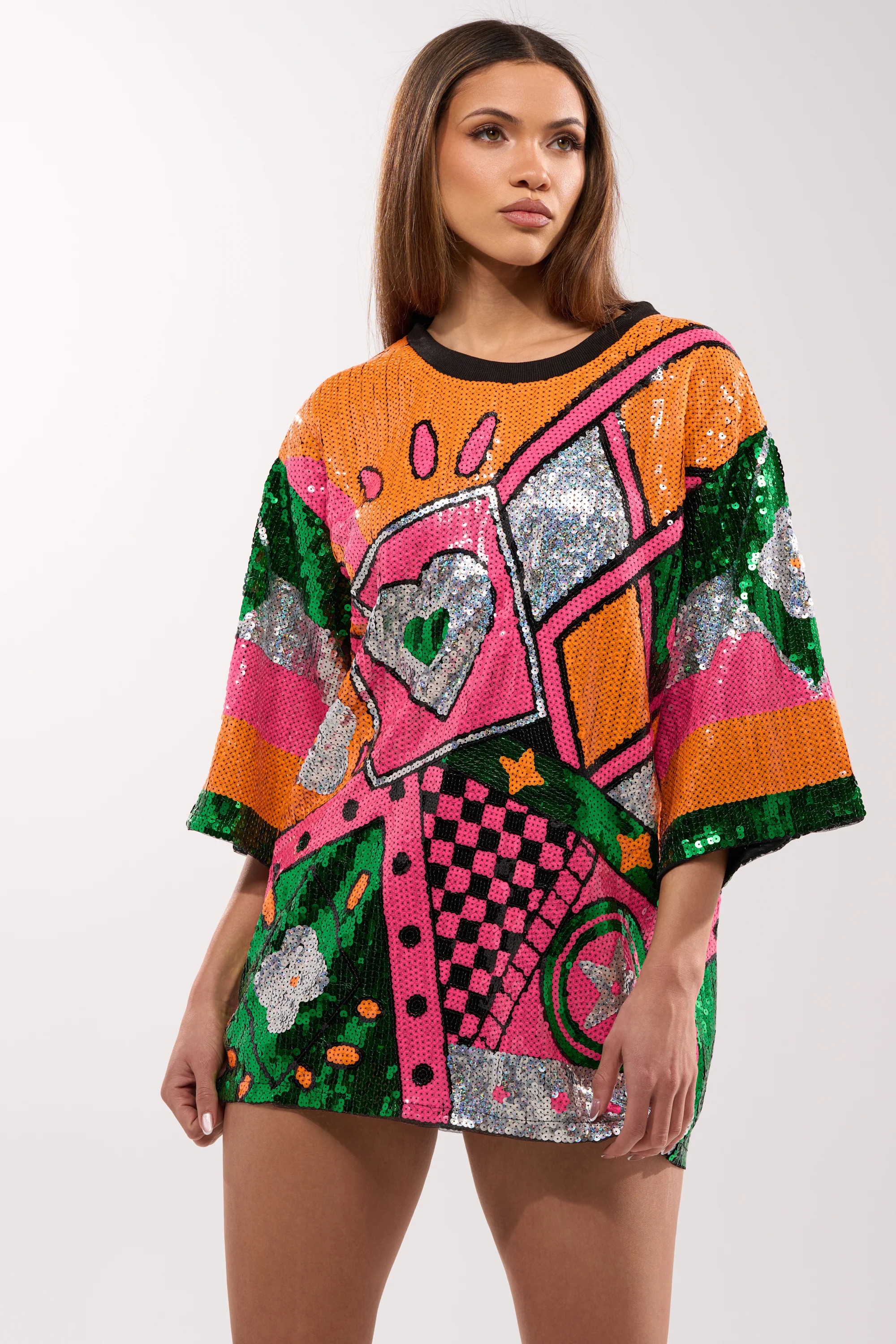 HOUSE OF HEARTS SEQUIN TSHIRT DRESS | AKIRA