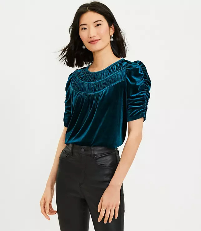 Ruched Velvet Top | LOFT