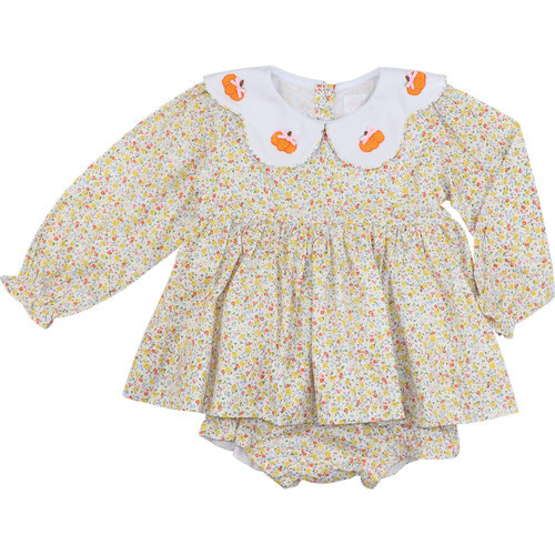 Yellow Floral Embroidered Pumpkin Diaper Set | Cecil and Lou