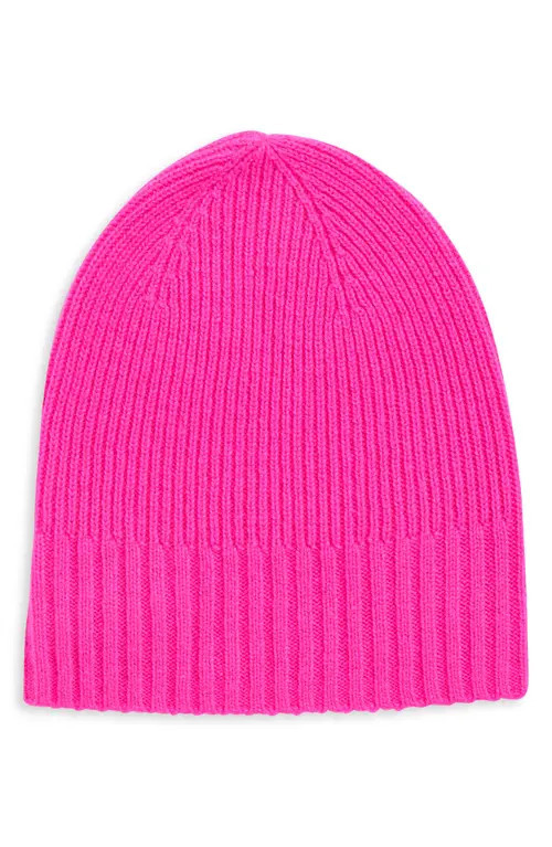 Nordstrom Rib Cashmere Beanie in Pink Neon at Nordstrom | Nordstrom