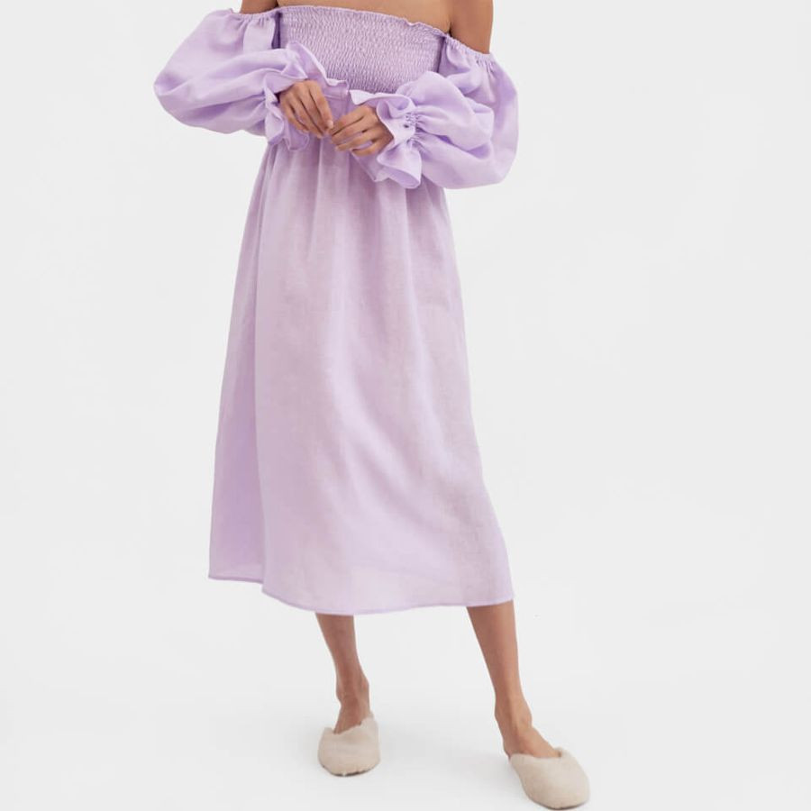 Sleeper Atlanta Smocked Linen Midi Dress | Coggles (Global)