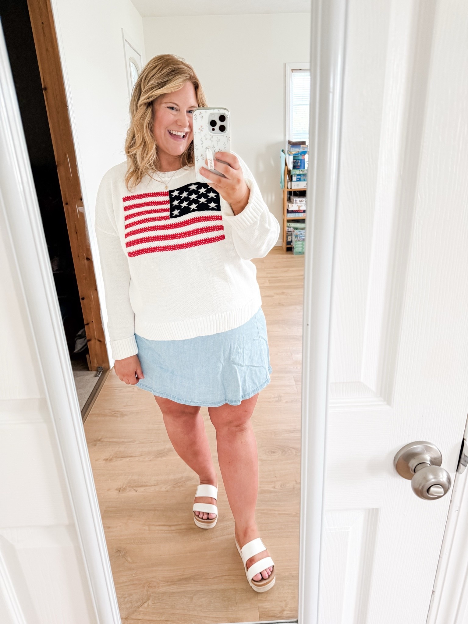 My flag sweater is 50% off and my denim skort is 30% off today! Perfect for the 4th of July! I’m wearing a large in my sweater and an XXL in my skort (sized up for the bump).

#LTKMidsize #LTKBump #LTKSaleAlert