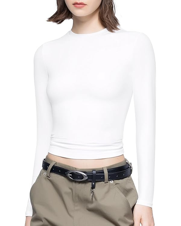 PUMIEY Women's Long Sleeve T Shirts Crew Neck Slim Fit Tops Sexy Basic Tee Smoke Cloud Pro Collec... | Amazon (US)