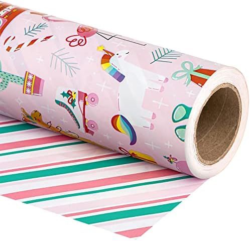 WRAPAHOLIC Reversible Christmas Wrapping Paper - 30 Inch X 100 Feet Jumbo Roll Pink and Mint Part... | Amazon (US)