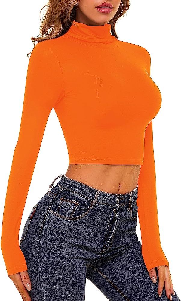 MSBASIC Womens Long Sleeve Turtleneck Crop Top Basic Slim Fit Crop T-Shirt | Amazon (US)
