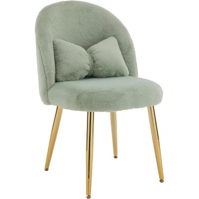 VINGLI Girls Vanity Chair with Back,Cute Small Desk Chair No Wheels,Fluffy Comfy Chair with Pillow,Cozy Makeup Chair with Ajustable Gold Legs | Target