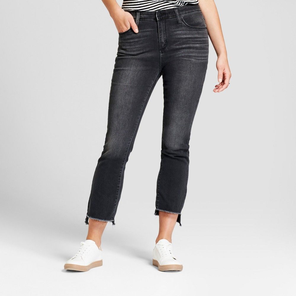 Women's High-Rise Raw Hem Kick Bootcut Cropped Jeans - Universal Thread Black 14 | Target