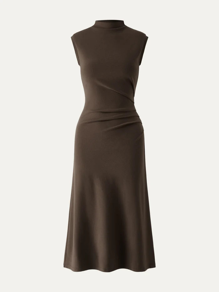 Mockneck Tucks Midi Dress | OGLmove