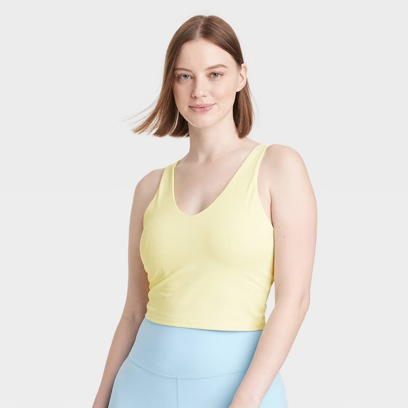 Women's Flex Light Support Rib V-Neck Crop Sports Bra - All In Motion™ | Target