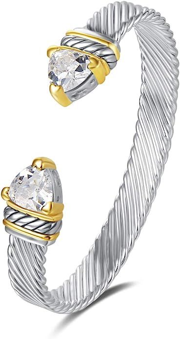 UNY Designer Inspired Jewelry Flat Cable Wire Trillion CZ Antique Bangle Valentine | Amazon (US)