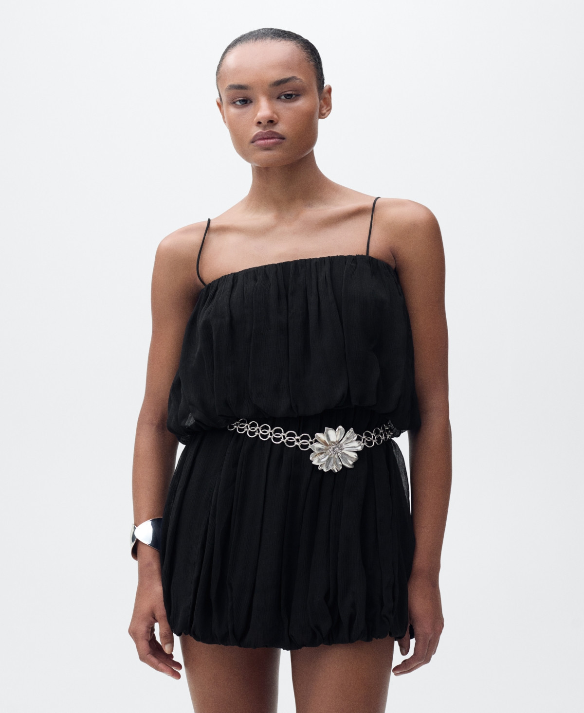 Mango Women's Short Balloon-Effect Gathered Dress - Black | Macy's