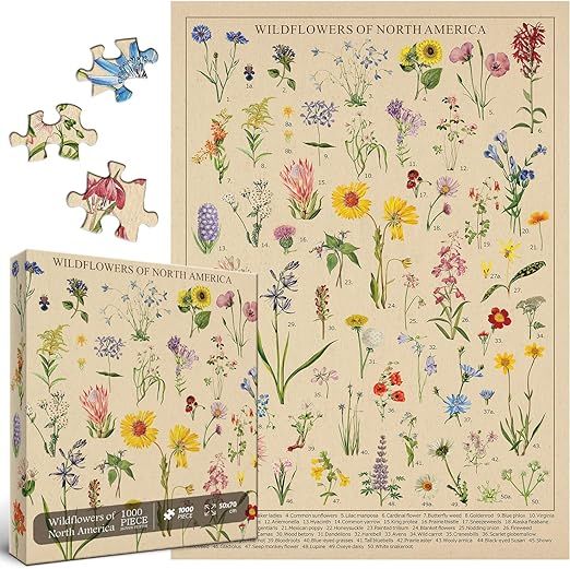 Vintage Wildflowers Puzzle 1000 Pieces for Adult, Botany Plant Flower Puzzle of Wildflowers of No... | Amazon (US)