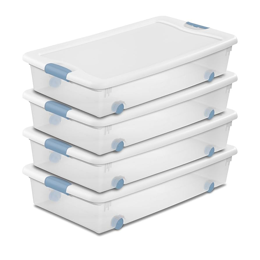 Sterilite 56 Qt Wheeled Latching Storage Box, Stackable Bin with Latch Lid, Plastic Container to ... | Amazon (US)