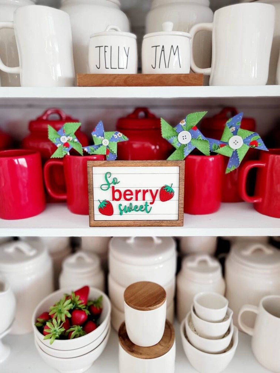 Fresh Strawberry Pinwheels, Strawberry Decor, Strawberry Tiered Tray Decor, Fabric Pinwheels, Rae... | Etsy (US)