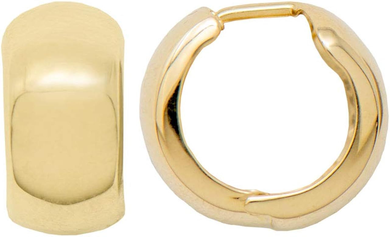 Thick 14K Gold Huggie Hinged Hoop Earrings .60 Inch (15mm) (8mm Wide) | Amazon (US)