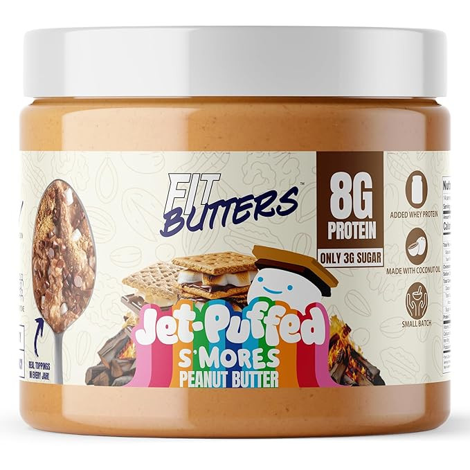 Fit Butters JET-PUFFED S'mores Peanut Butter - Added Whey Protein and Coconut Oil, Low Carb, Low ... | Amazon (US)