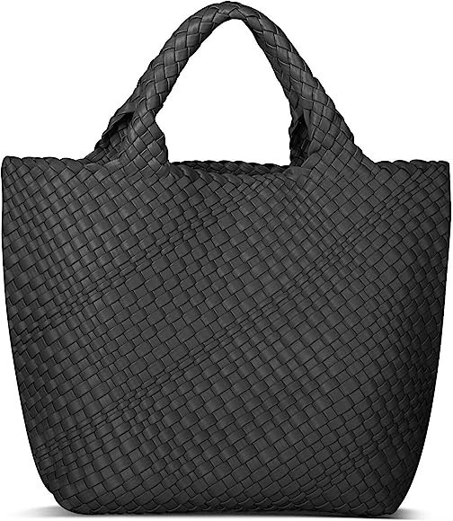 Womens Vegan Leather Woven Bag with Purse, Fashion Handmade Beach Tote Bag Top-handle Handbag | Amazon (US)
