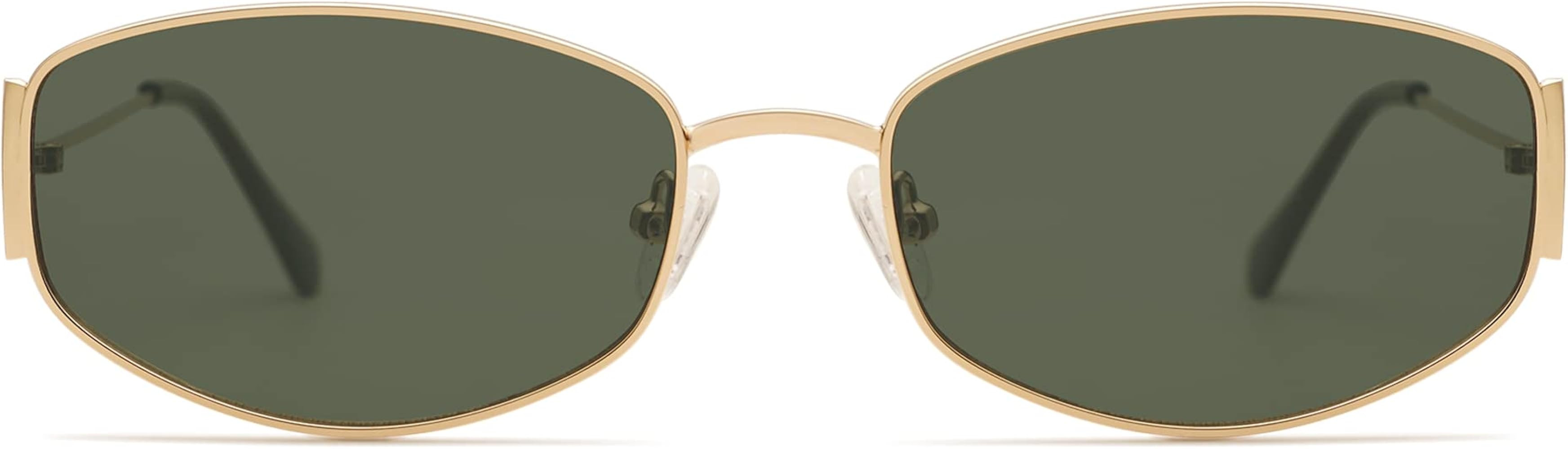 Retro Oval Sunglasses For Women Men Hexagonal Rectangle Metal Frame Sun Glasses AP3625 | Amazon (US)