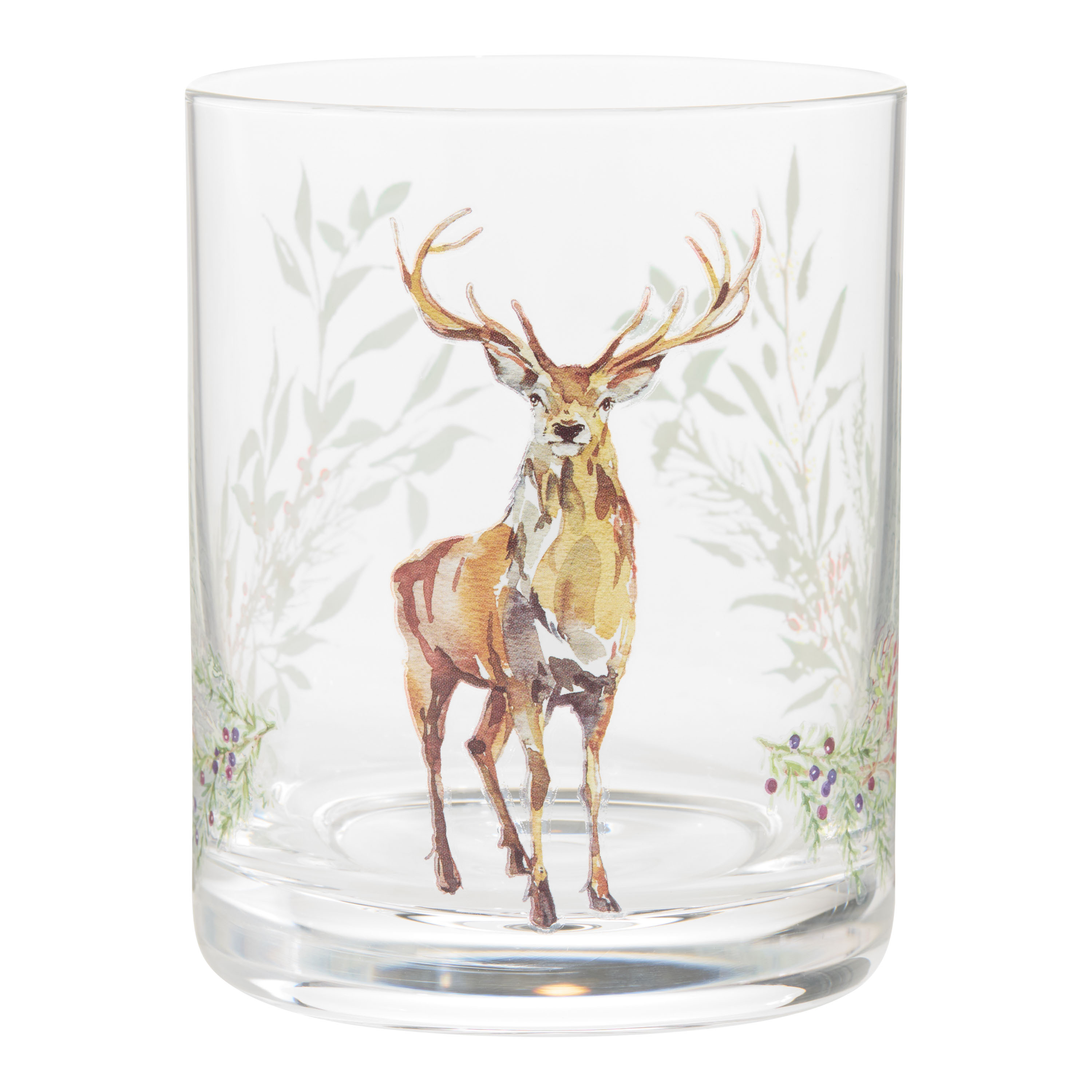 All is Calm Watercolor Stag Double Old Fashioned Glass | World Market