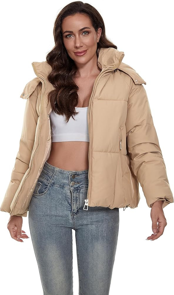 HangNiFang Oversized Zip Puffer Jacket for Women Winter Hooded Long Sleeve Quilted Jacket with Po... | Amazon (US)