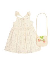 Toddler Girls Striped Strappy Button Front Dress With Purse | Marshalls
