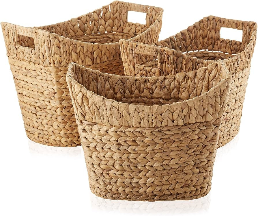 Casafield Set of 3 Stackable Oval Laundry Baskets with Handles - Natural, Woven Water Hyacinth St... | Amazon (US)