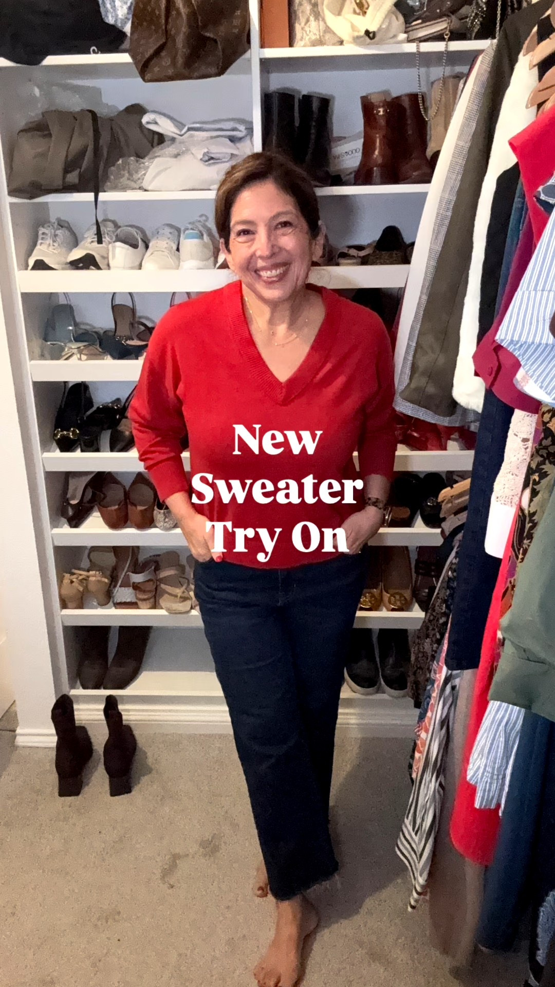 Trying on a new sweater. The weather is changing and getting cooler so I need to update my sweater collection. 
This one is merino wool and affordable. 

I am a wardrobe stylist, mom of two boys (really men), a wife, and post menopausal woman in business who is 14/16 on the bottom, a L on top and I am 5’4”. 
I have been every thing from a size 10-18+

#LTKSeasonal #LTKWorkwear #LTKootd