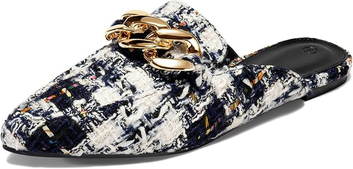 Juliet Holy Womens Mules Flats Pointed Toe Backless Loafers Slip on Metal Chain Slides | Slip on,... | Amazon (US)
