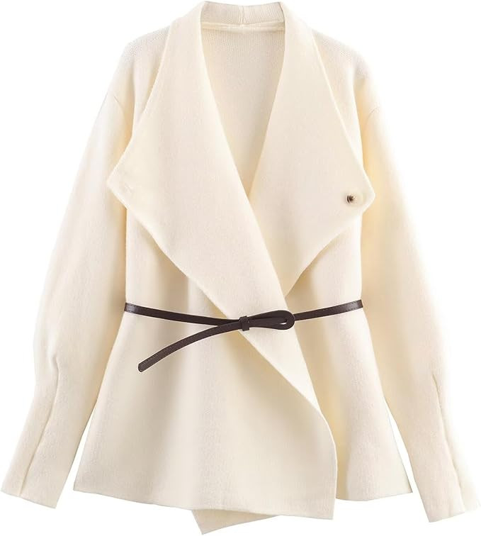 Women's Classic Open Front Cardigans Belted Wrap Knit Coatigan Coat Long Sleeve Casual Dressy Lig... | Amazon (US)