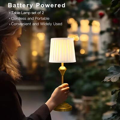 True Fine Margot 18.1-in Brushed Brass, Cordless, Rechargeable LED Touch Table Lamp with Fabric S... | Lowe's