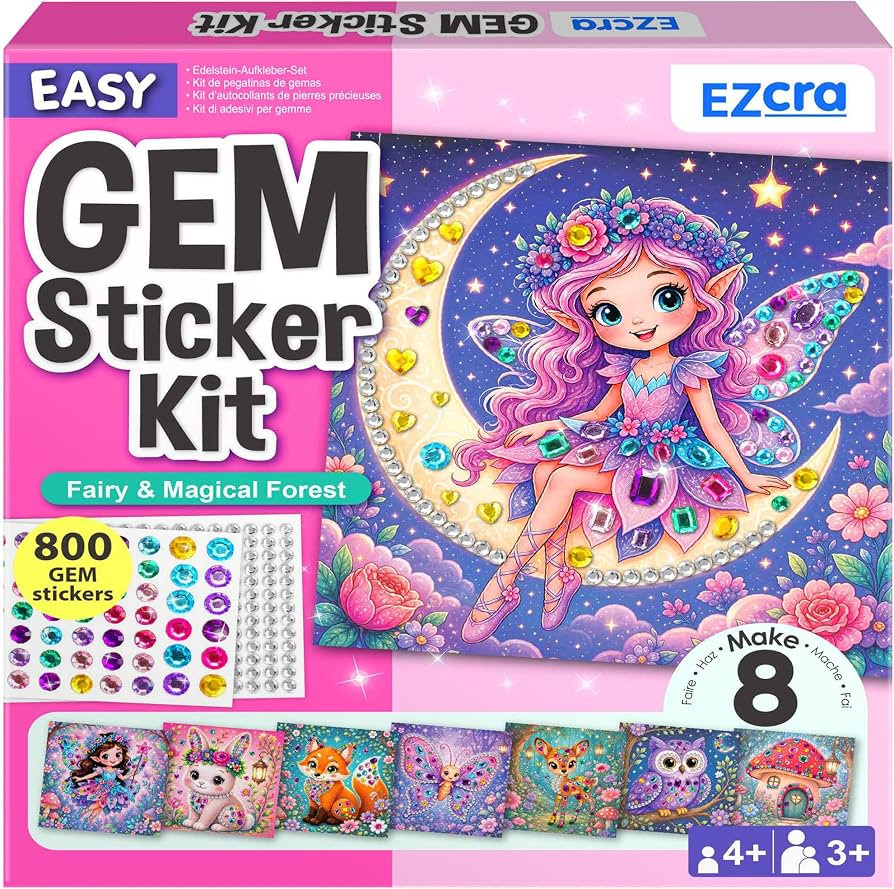 EZCRA Gem Sticker Kit for Kids - 800 Stickers, 8 Fairy Forest Theme | Amazon (US)