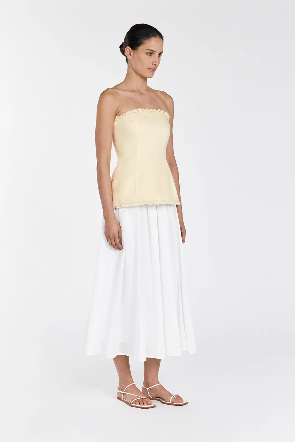 TIA WHITE LINEN CIRCLE MIDI SKIRT | DISSH