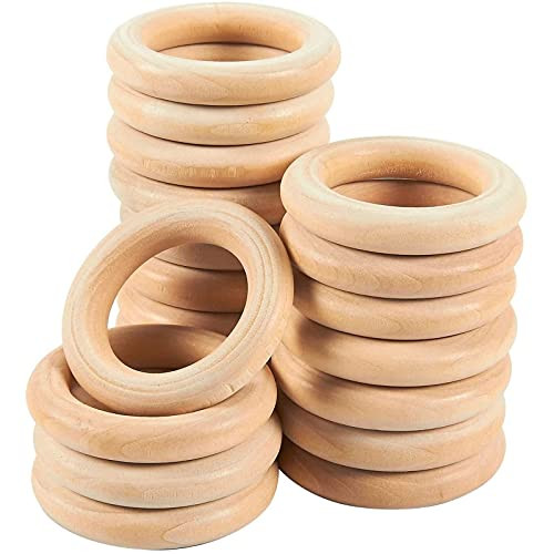 20 Pack Unfinished Natural Wooden Rings for Crafts, Macrame (2.2 Inch) | Amazon (US)