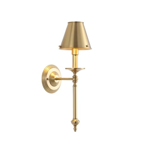 BAODEN Brushed Brass Wall Sconce Modern Gold Bathroom Wall Lighting Vanity Light Fixtures with Metal Lampshade Industrial Mid Century Wall Mount Lights for Living Room Bedroom Stairs Corridor Mirror | Amazon (US)