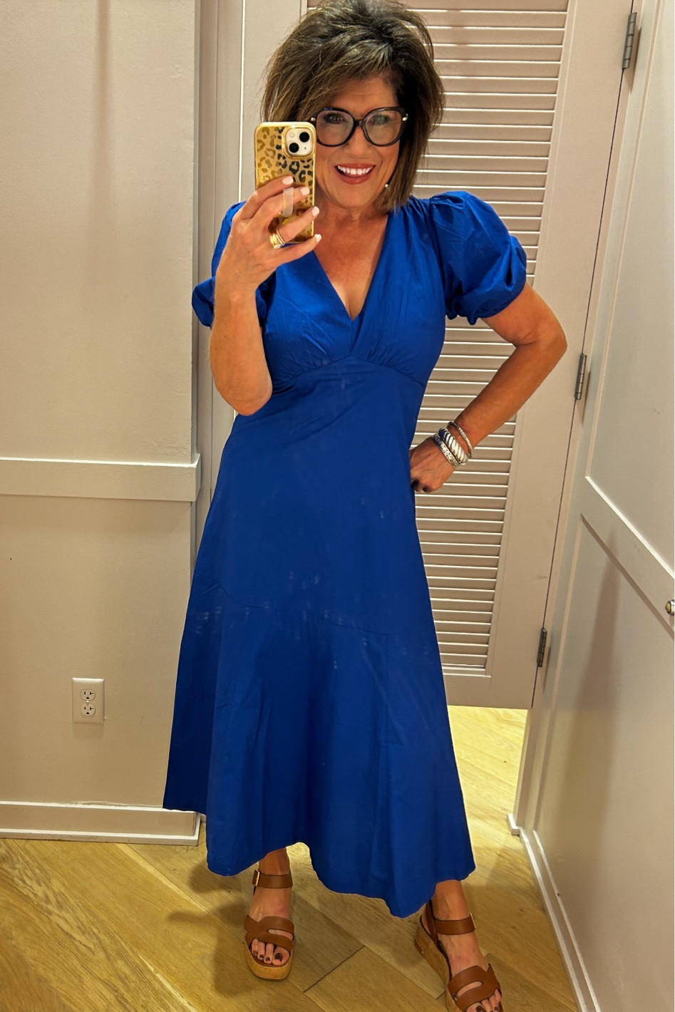 blue dress silver accessories Boden Women's May Jersey Midi Dress in Blue