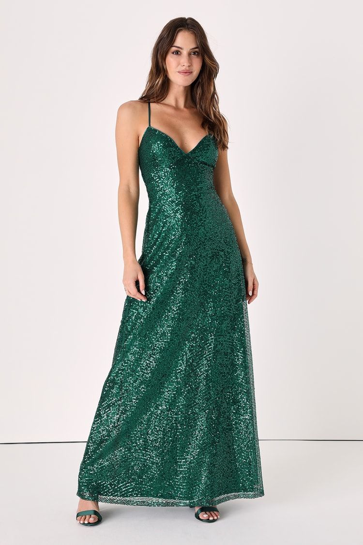 Glitter All Night Emerald Green Sequin Lace-Up Maxi Dress | Lulus (US)